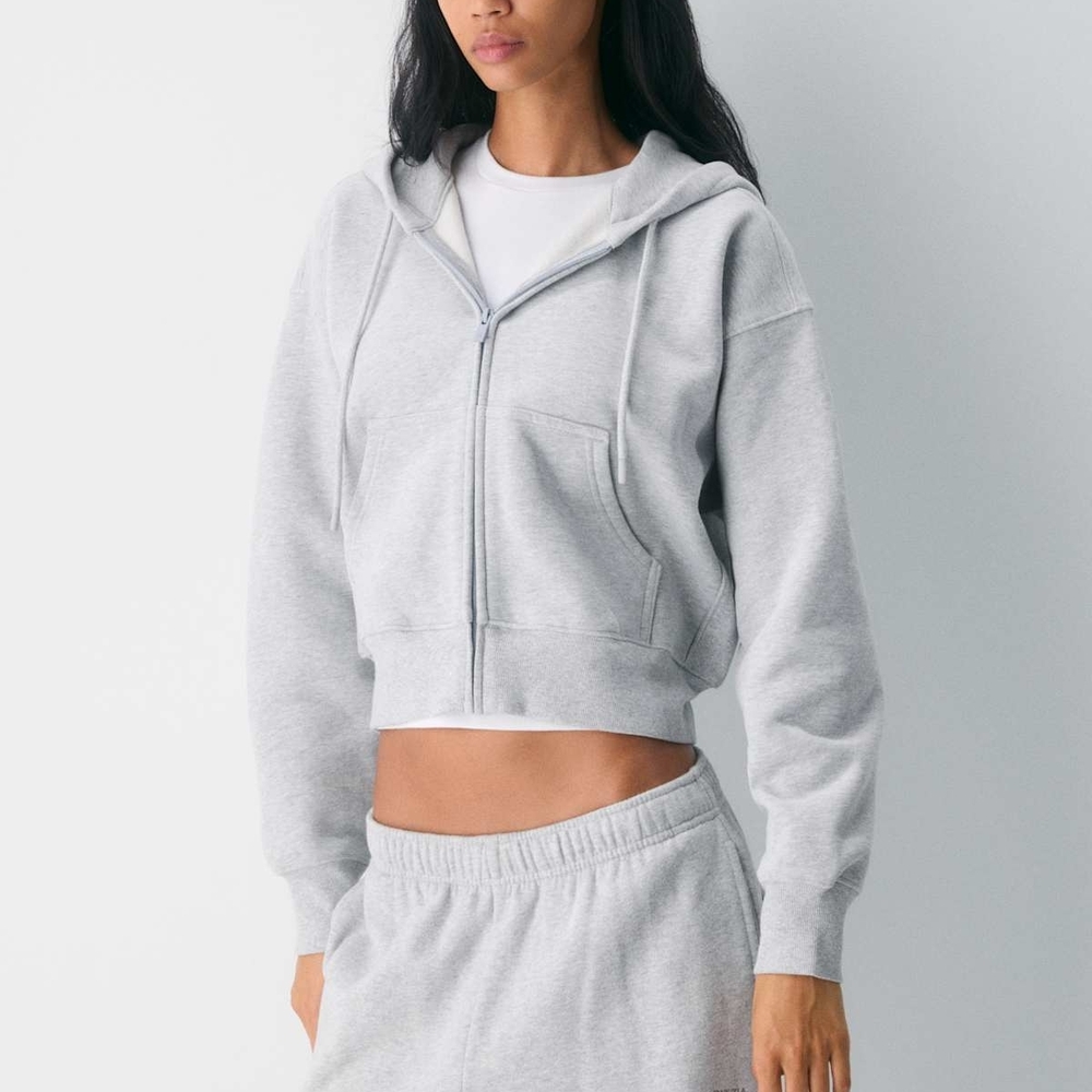 TNA Light Gray Women's Cropped Zip-Up Hoodie